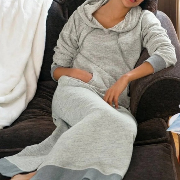 NWT Soft Surroundings lazy day lounger dress hooded maxi ivory/grey - Picture 2 of 5